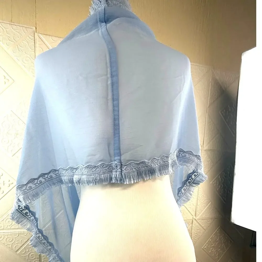 SKU2457 Simply Noelle Light Blue Infinity Scarf Fringe Wrap 62x21 NWOT